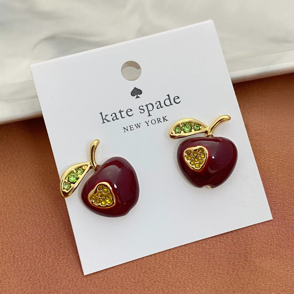 Kate SPADE Rhinestone Apple Stud Earrings Metal